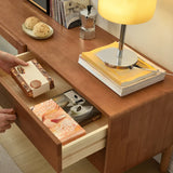 Nut-Brown Oak Medium Wood Tone TV Stand with Storage Image - 12