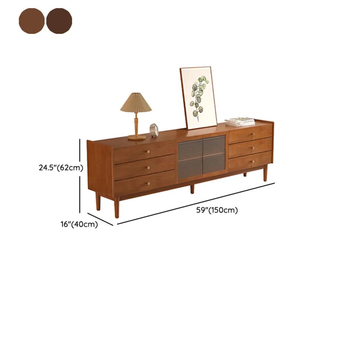 Nut-Brown Oak Medium Wood Tone TV Stand with Storage Image - 18