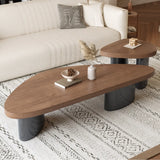 Nut-Brown Pine Wood Triangle Nesting Coffee Tables Image - 6