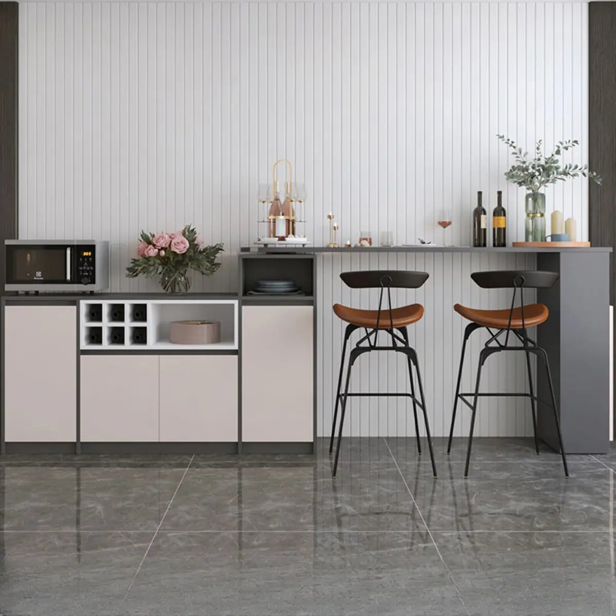 Nut-Brown Rectangular Wood Bar Table with Storage Image - 10