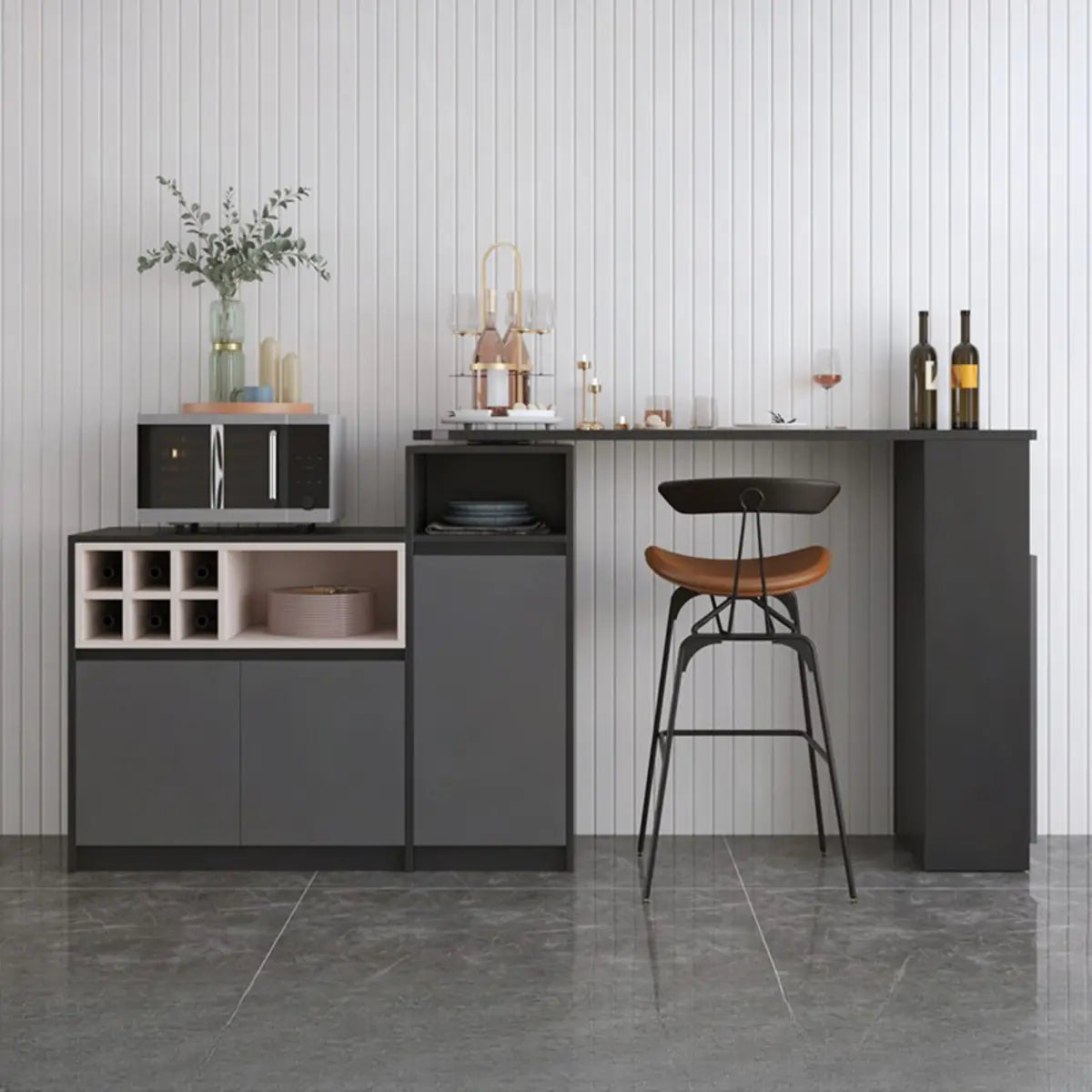 Nut-Brown Rectangular Wood Bar Table with Storage Image - 7