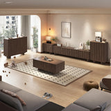 Nut-Brown Wave Texture Rectangle Wood Drawers TV Stand Image - 3