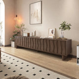 Nut-Brown Wave Texture Rectangle Wood Drawers TV Stand Image - 4
