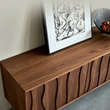 Nut-Brown Wave Texture Rectangle Wood Drawers TV Stand Image - 5