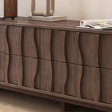 Nut-Brown Wave Texture Rectangle Wood Drawers TV Stand Image - 7