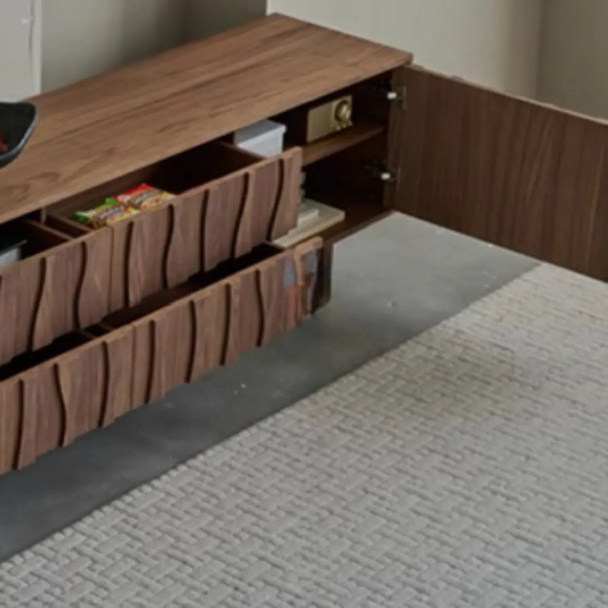 Nut-Brown Wave Texture Rectangle Wood Drawers TV Stand Image - 9