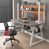 Nut-Brown Wood Computer Desk with Hutch Exterior Shelf Image - 11