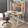 Nut-Brown Wood Computer Desk with Hutch Exterior Shelf Image - 18