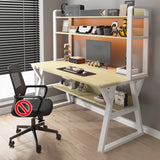 Nut-Brown Wood Computer Desk with Hutch Exterior Shelf Image - 21