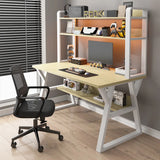 Nut-Brown Wood Computer Desk with Hutch Exterior Shelf Image - 3