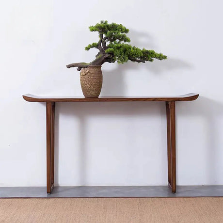 Nut-Brown Wood Double Pedestal Entryway Console Table Image - 1