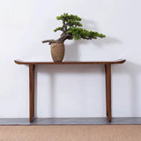 Nut-Brown Wood Double Pedestal Entryway Console Table Image - 1