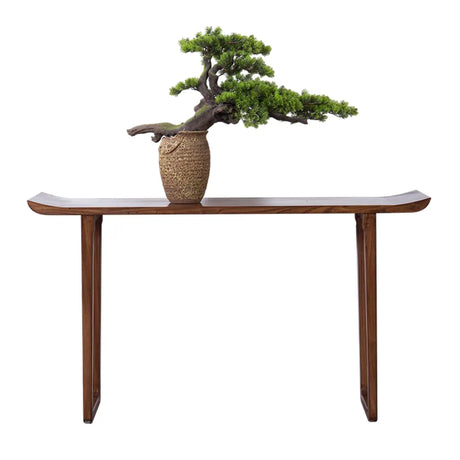 Nut-Brown Wood Double Pedestal Entryway Console Table Image - 2