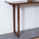Nut-Brown Wood Double Pedestal Entryway Console Table Image - 3