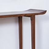 Nut-Brown Wood Double Pedestal Entryway Console Table Image - 5