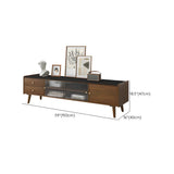 Nut-Brown Wood Drawers Open Storage TV Stand with Legs Image - 19