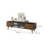 Nut-Brown Wood Drawers Open Storage TV Stand with Legs Image - 20
