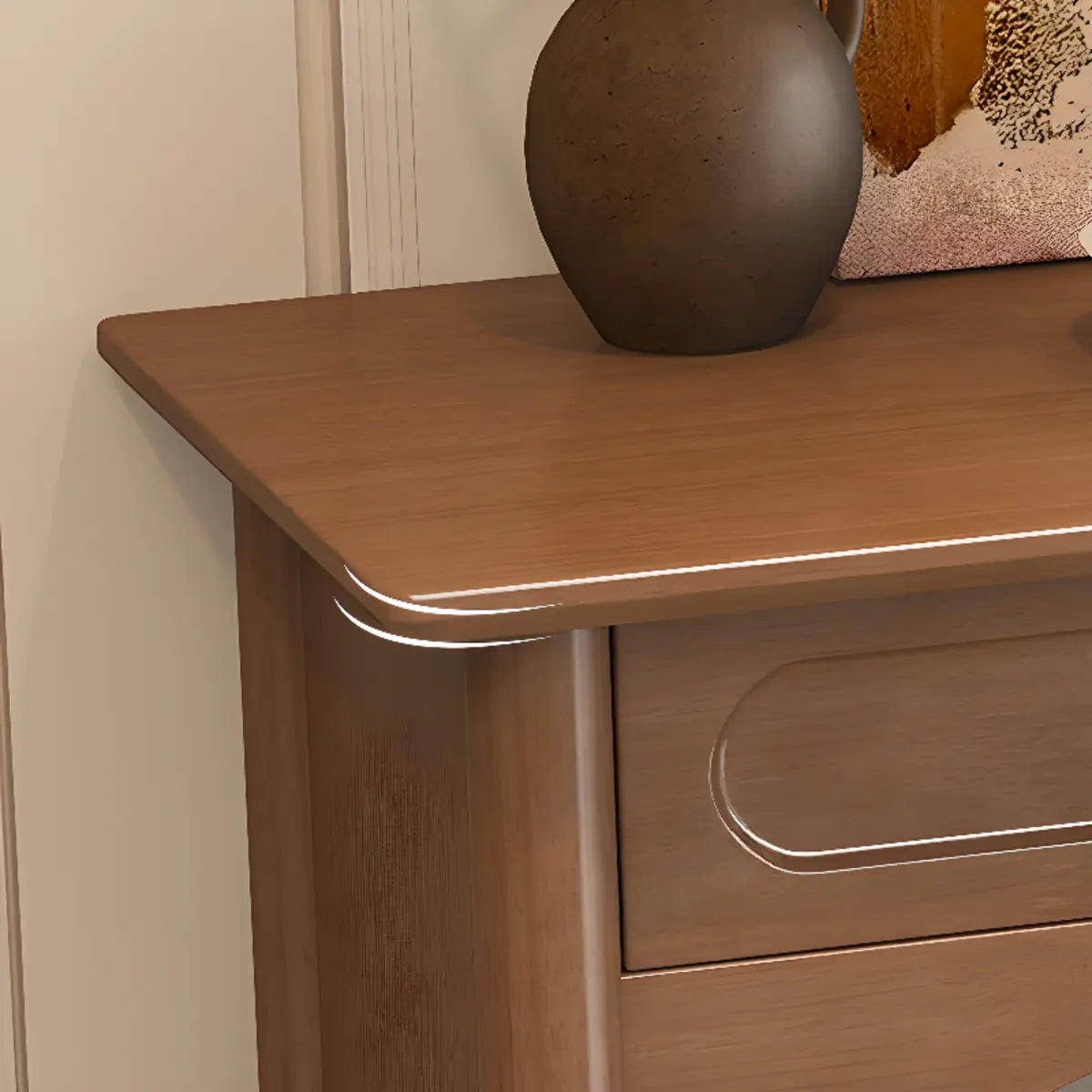 Nut-Brown Wood Foyer Storage Console Table with Shelves Image - 12