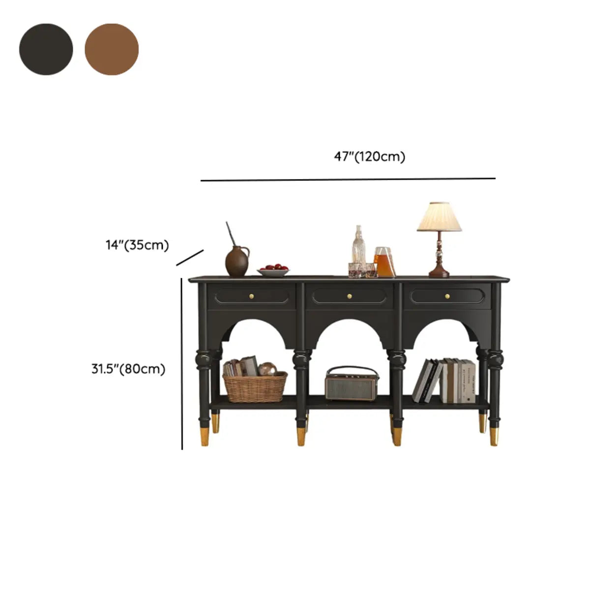 Nut-Brown Wood Foyer Storage Console Table with Shelves 