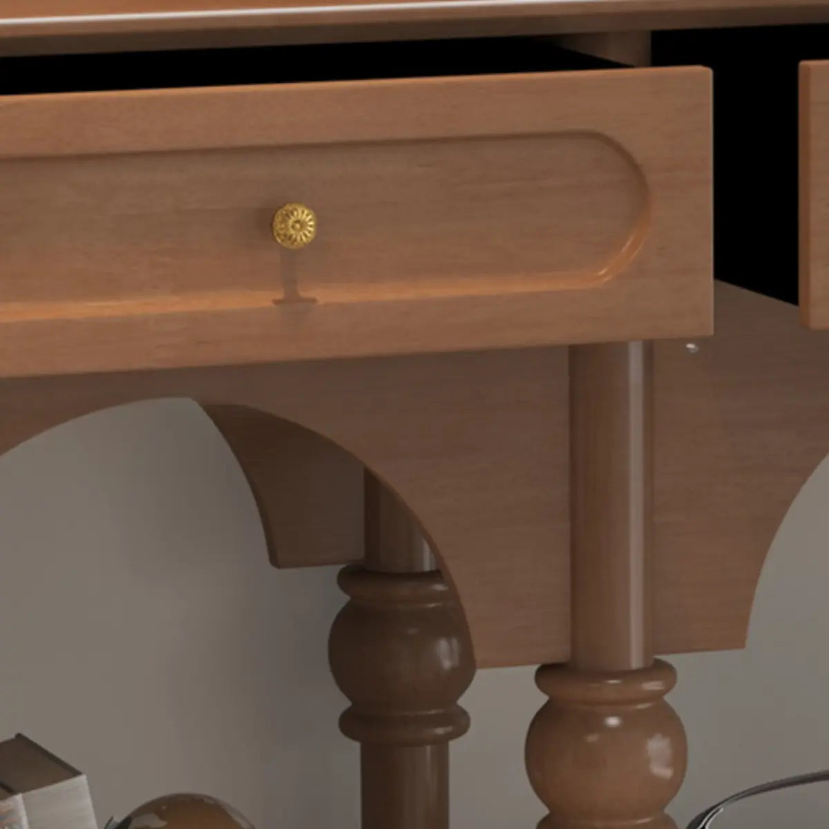 Nut-Brown Wood Foyer Storage Console Table with Shelves Image - 6
