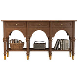 Nut-Brown Wood Foyer Storage Console Table with Shelves Image - 7