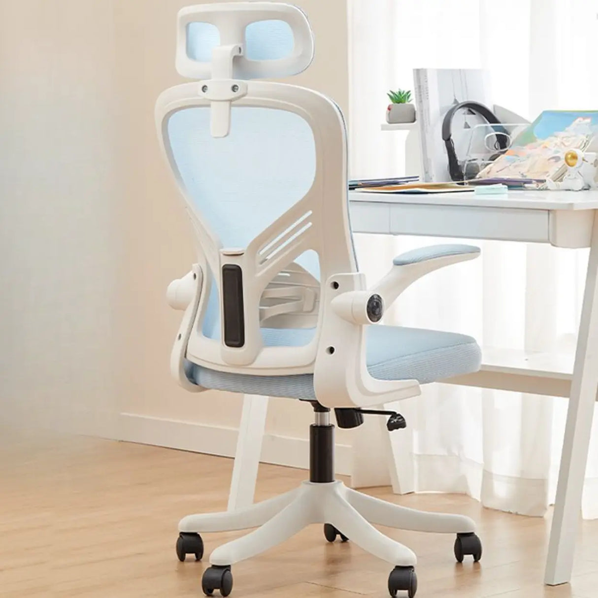 Nylon Ergonomic Mesh White Adjustable Compact Office Chair Image - 11