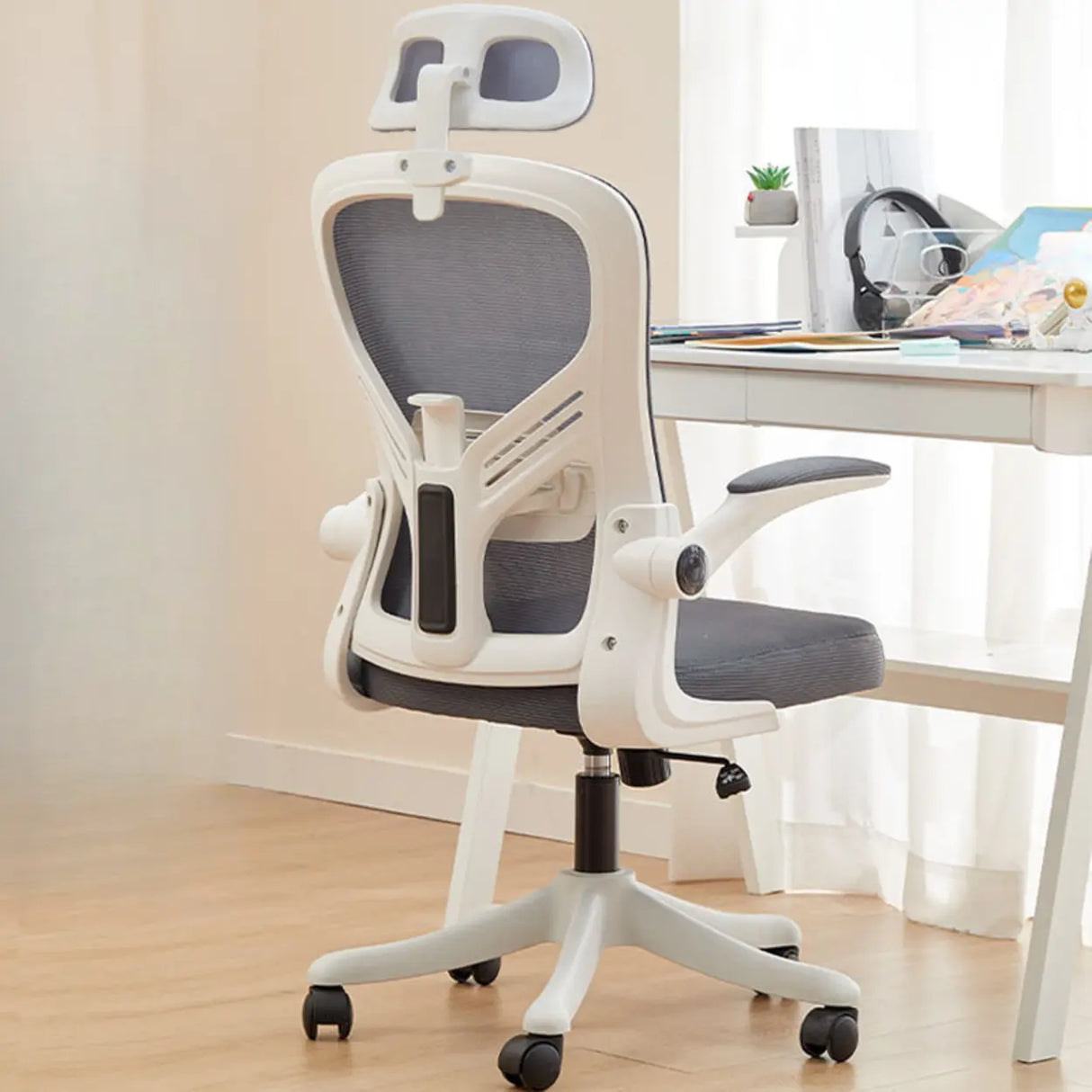 Nylon Ergonomic Mesh White Adjustable Compact Office Chair Image - 13