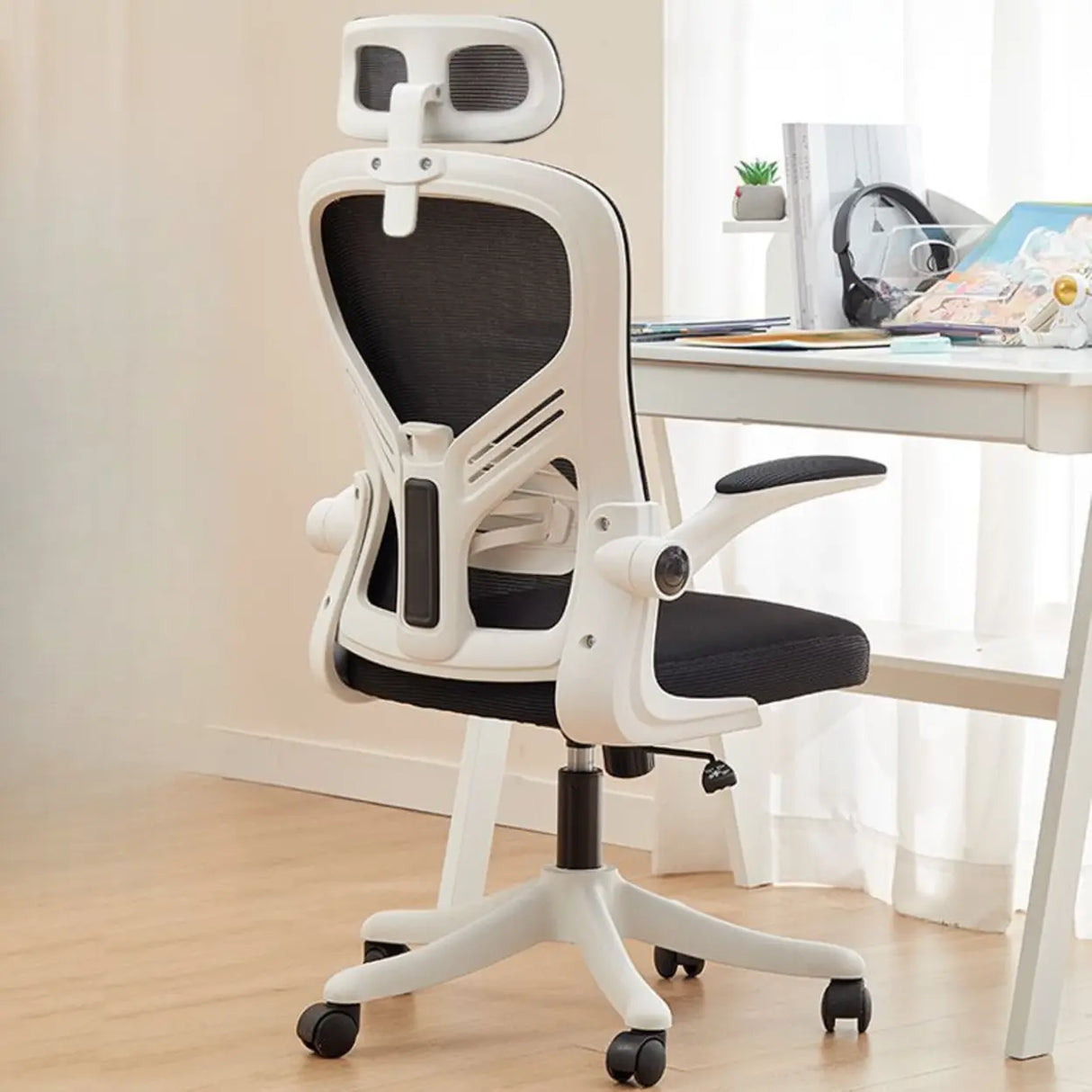 Nylon Ergonomic Mesh White Adjustable Compact Office Chair Image - 15