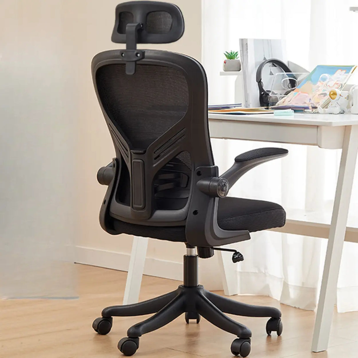 Nylon Ergonomic Mesh White Adjustable Compact Office Chair Image - 7