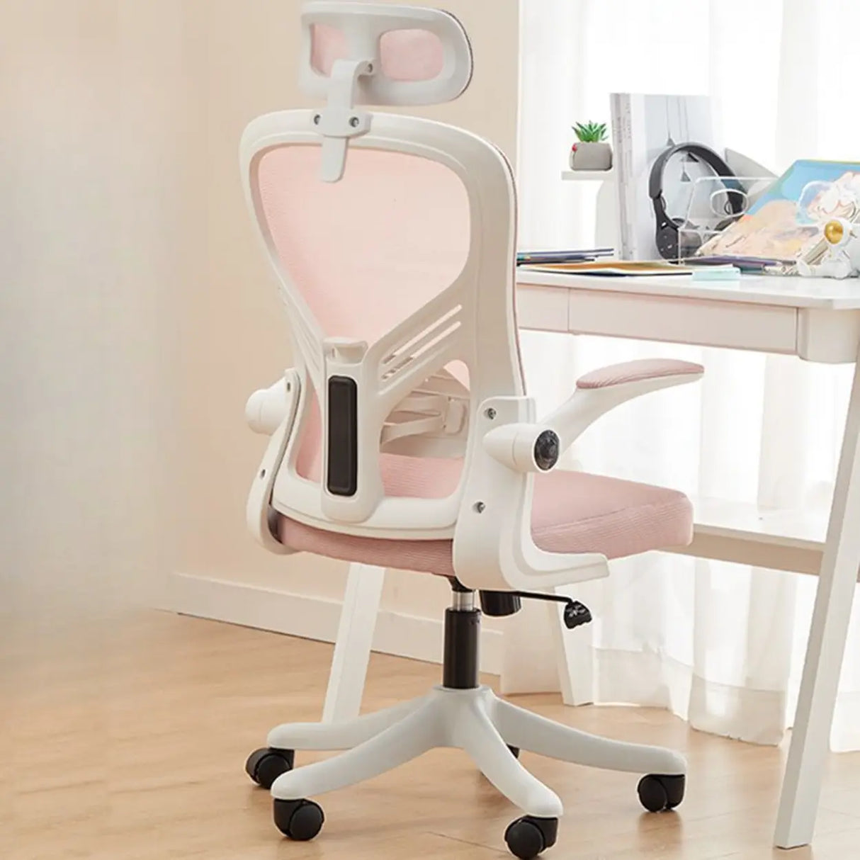 Nylon Ergonomic Mesh White Adjustable Compact Office Chair Image - 9