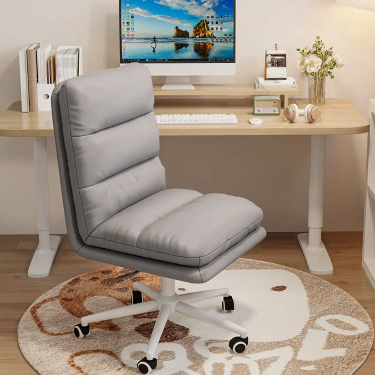 Nylon Frame Swivel Faux Leather Office Chair with Casters Image - 1