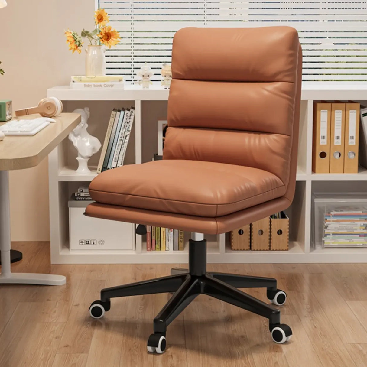Nylon Frame Swivel Faux Leather Office Chair with Casters Image - 12