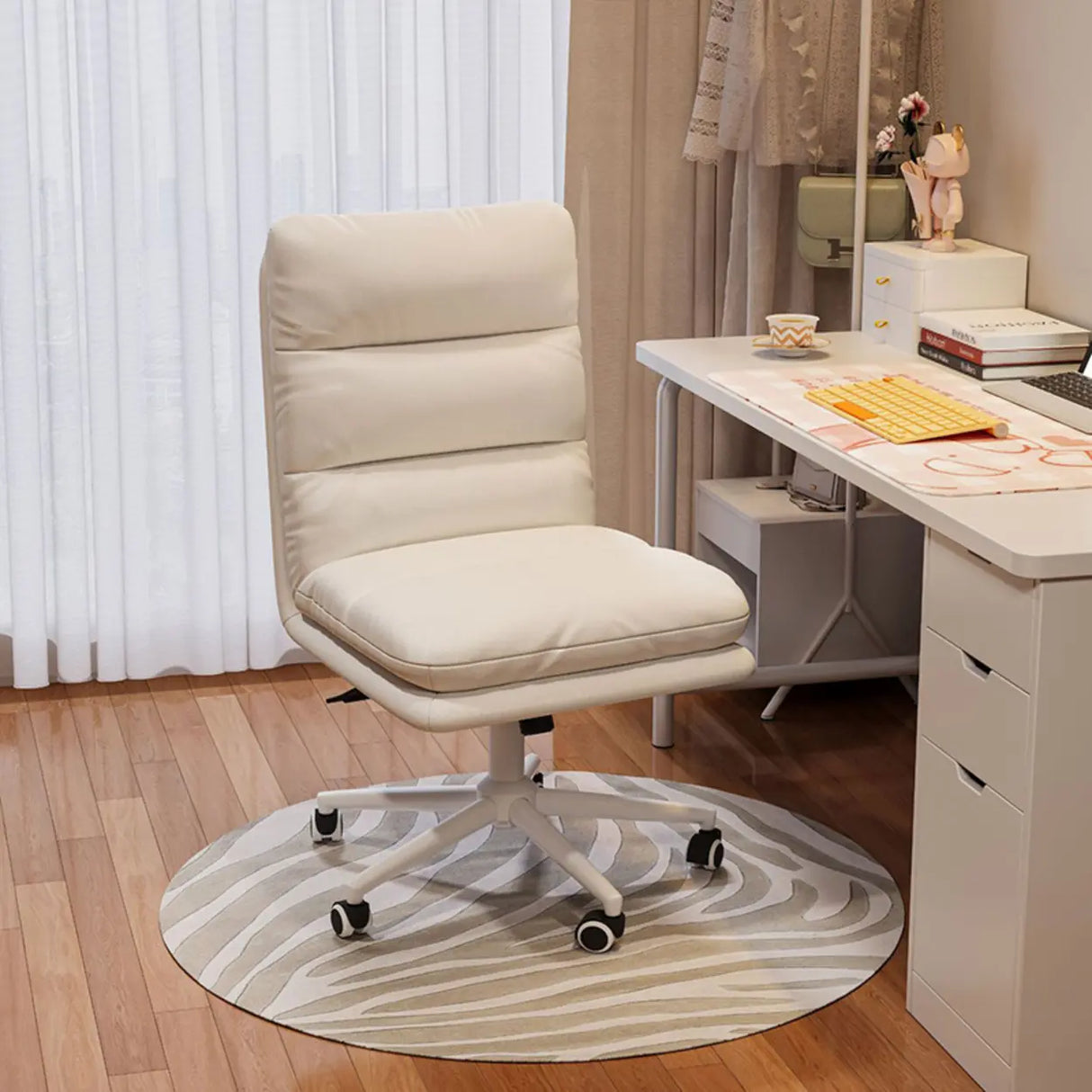 Nylon Frame Swivel Faux Leather Office Chair with Casters Image - 15