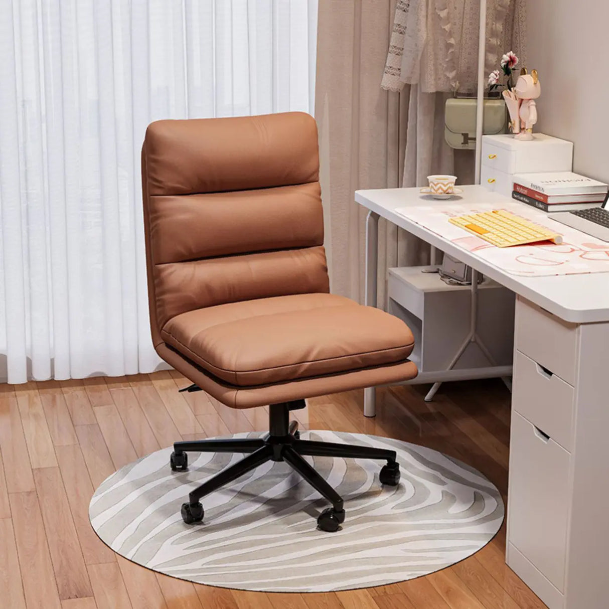 Nylon Frame Swivel Faux Leather Office Chair with Casters Image - 9