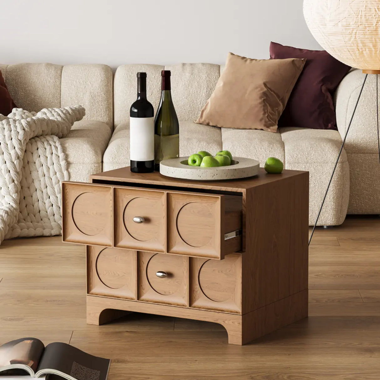 Oak 2-Drawer Storage Rectangular Wood Bedroom Nightstand Image - 5