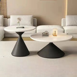 Oak Wood Orbicular Stone Nesting Small Coffee Table Image - 6