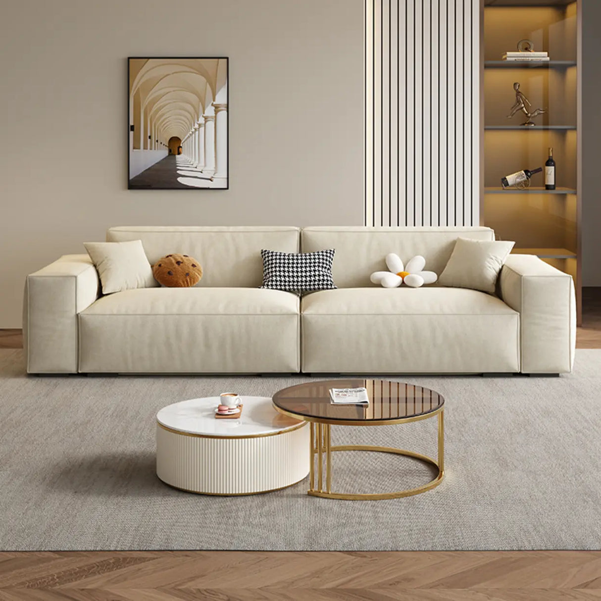 Off-White Anti Cat Scratch Fabric Tight Back Sofa Image - 4