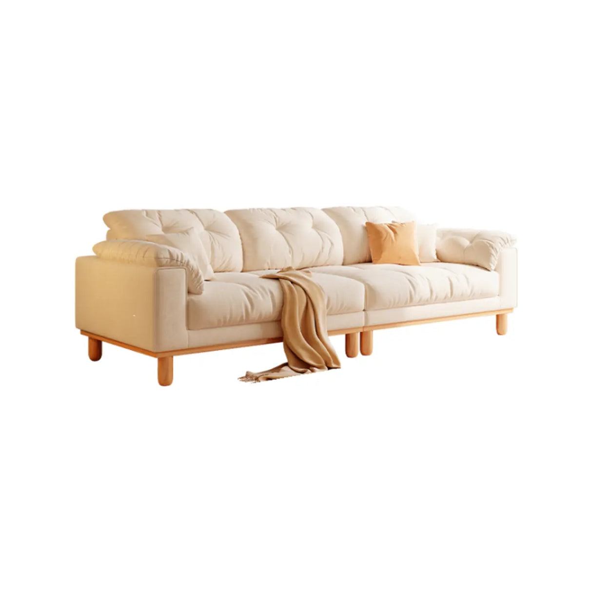 Off-White Anti Cat Scratch Velvet Tufted Back Sofa Image - 5