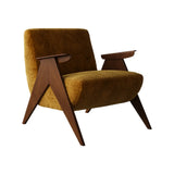 Off-White Chenille Fixed Back Wood Frame Accent Chair Image - 3