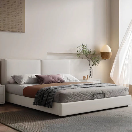 Off-White Comfort Queen Modern Upholstered Storage Bed Image - 1