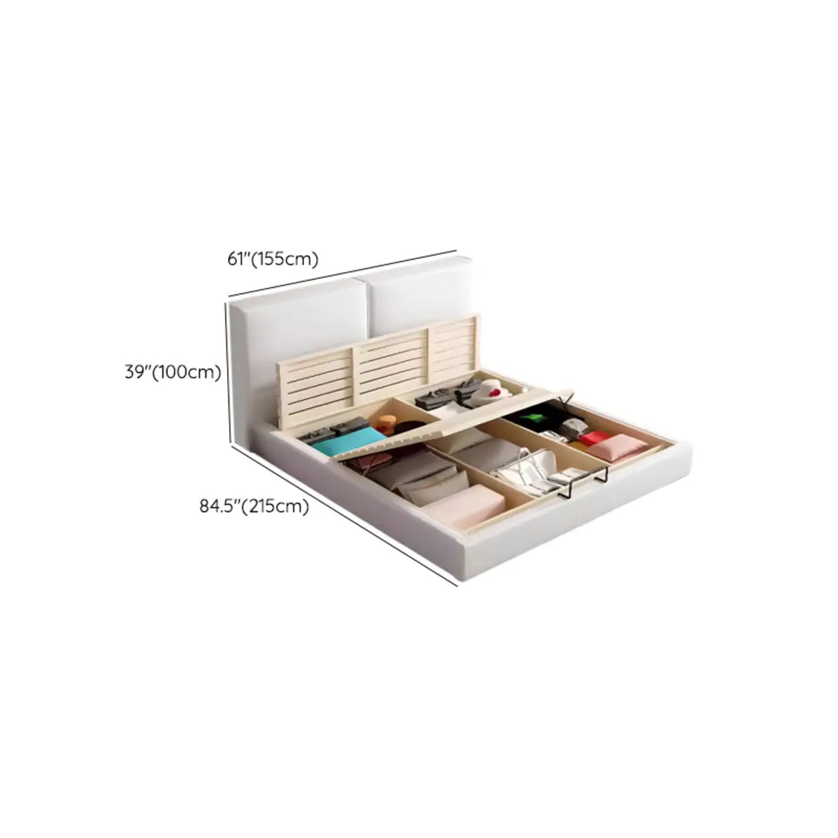 Off-White Comfort Queen Modern Upholstered Storage Bed Image - 16