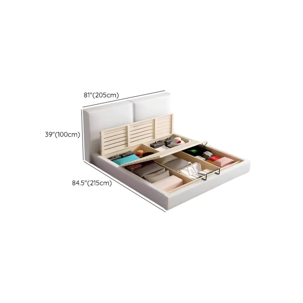 Off-White Comfort Queen Modern Upholstered Storage Bed Image - 18