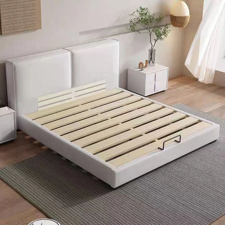 Off-White Comfort Queen Modern Upholstered Storage Bed Image - 2
