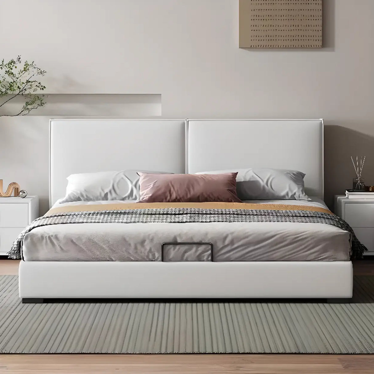 Off-White Comfort Queen Modern Upholstered Storage Bed Image - 4