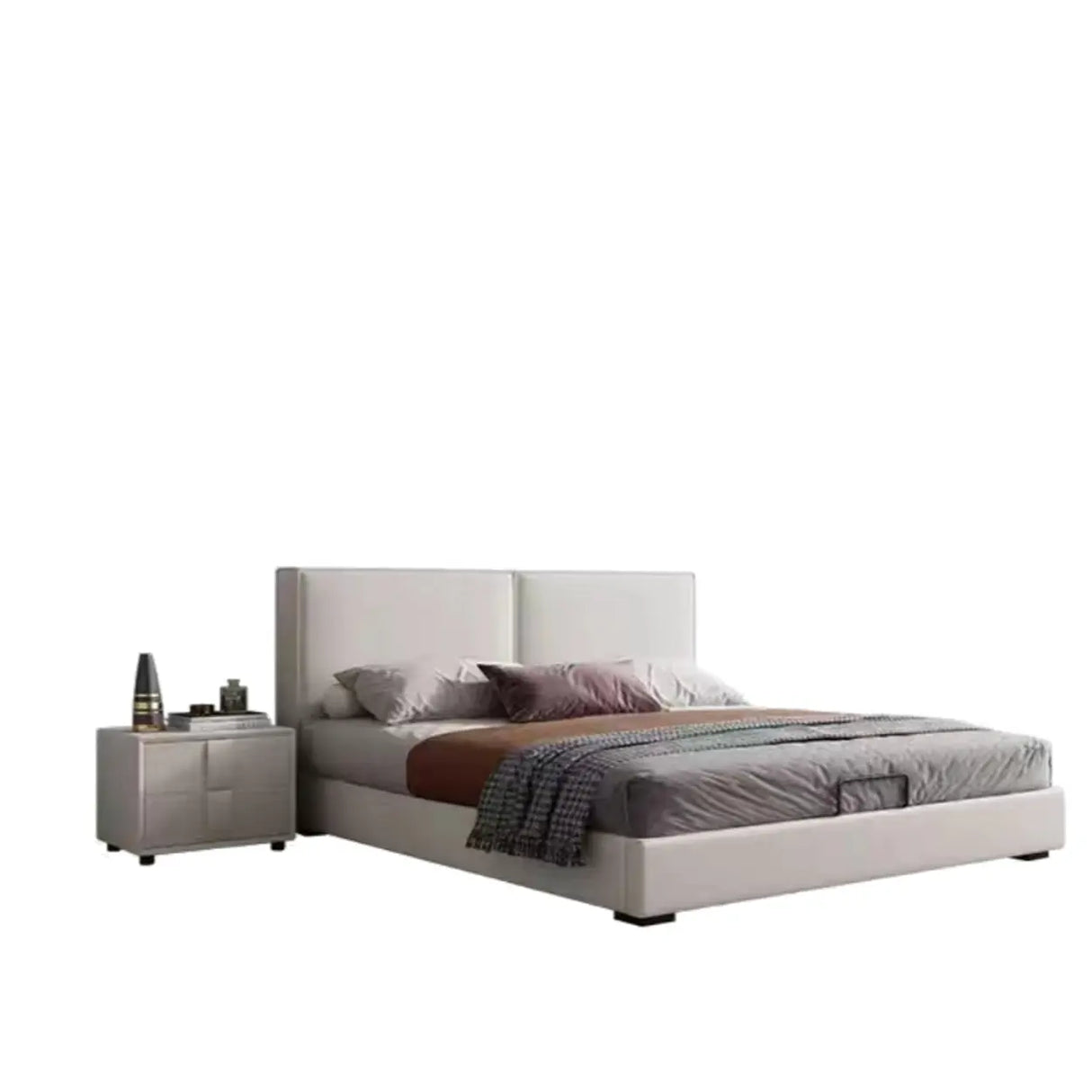 Off-White Comfort Queen Modern Upholstered Storage Bed Image - 6