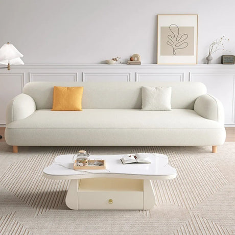 Off-White Cotton Blend Recessed Arm Tight Back Sofa Image - 1