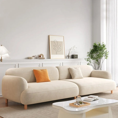 Off-White Cotton Blend Recessed Arm Tight Back Sofa Image - 2