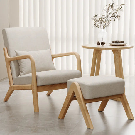 Off-White Cotton Linen Removable Cushions Arm Chair Image - 2