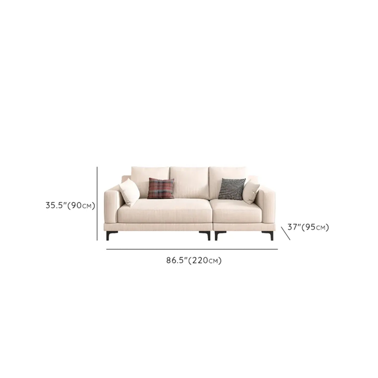Off-White Cotton Linen Square Arm Pillow Back Sofa 