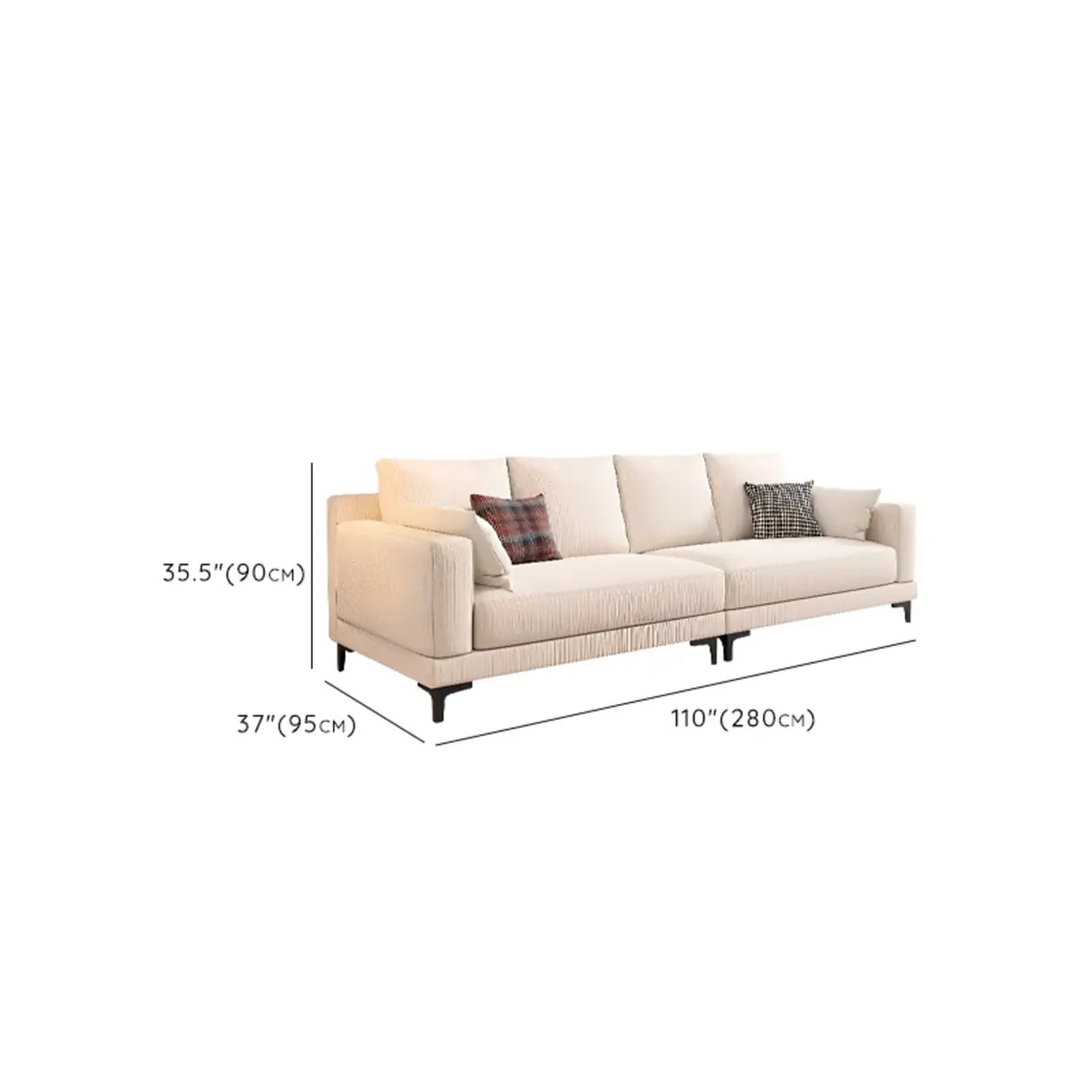 Off-White Cotton Linen Square Arm Pillow Back Sofa Image - 12